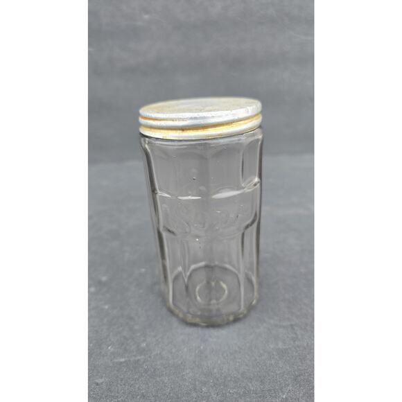 Vintage SODA Embossed Glass Jar Metal Lid Pantry Canister Paneled Clear Kitchen - Picture 1 of 11